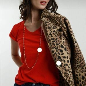 Gibson Basic Red V-Neck Cotton T-Shirt Shoulder Pocket